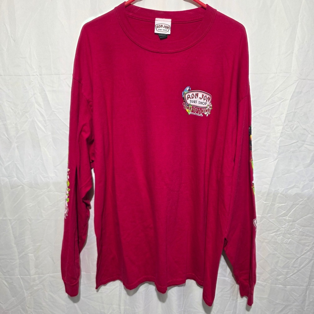 Ron Jon Surf Shop Long Sleeve Graphic T-Shirt Red Cocoa Beach Florida Parrot 2XL